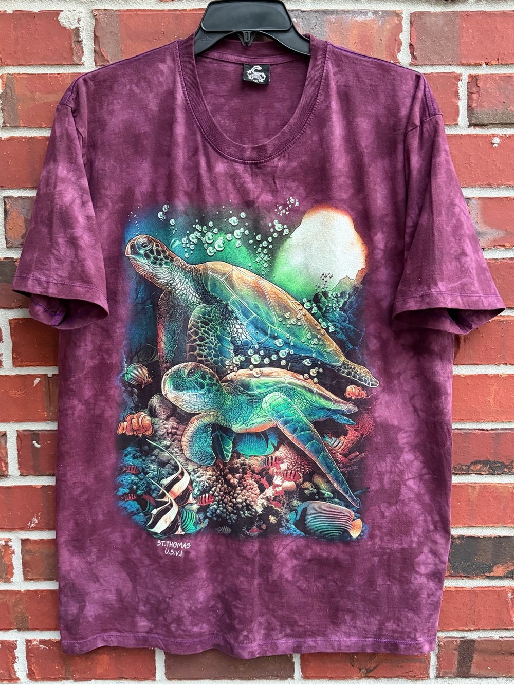 Caballo XXL St Thomas Purple Tie Dye Double Sided Sea Turtle Crewneck T Shirt P4